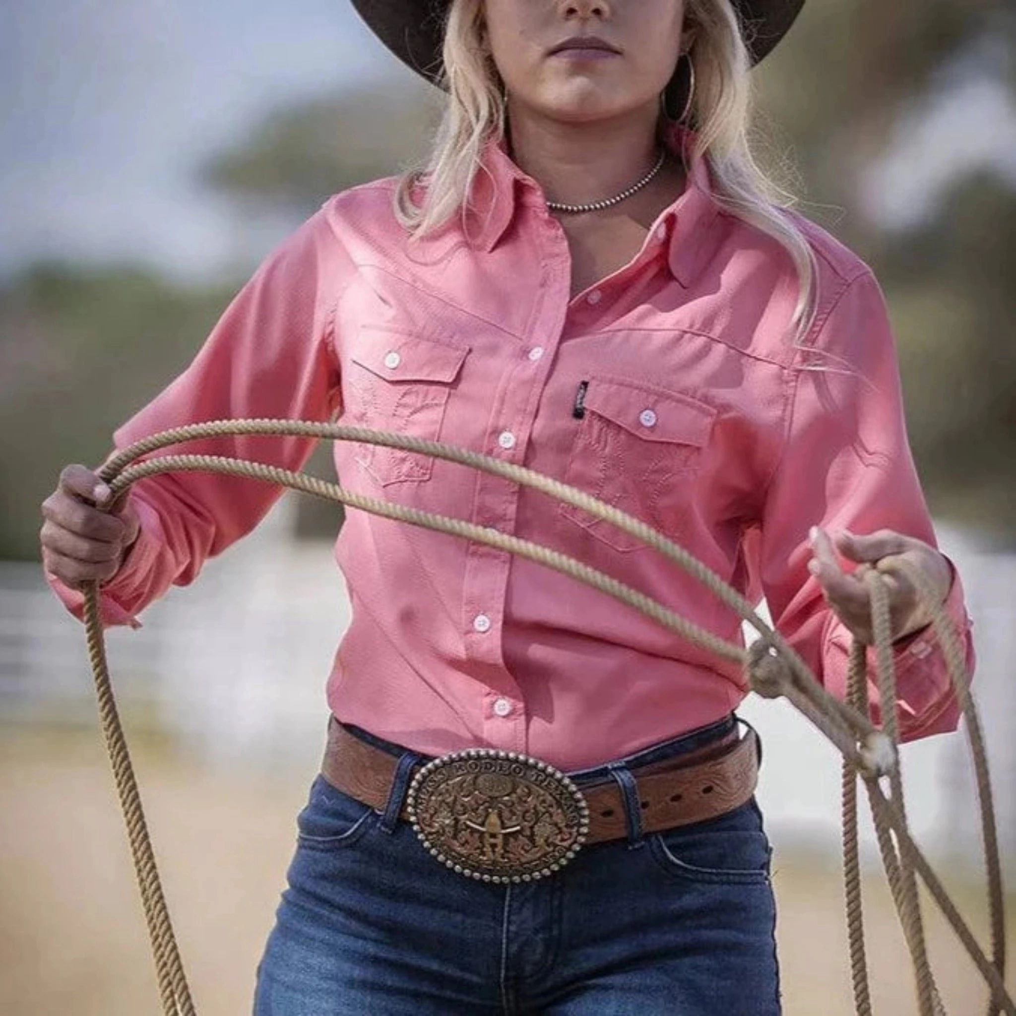 Hooey Women's SOL Pink Competition Shirt MoistureWicking Technology Eco Dye Process