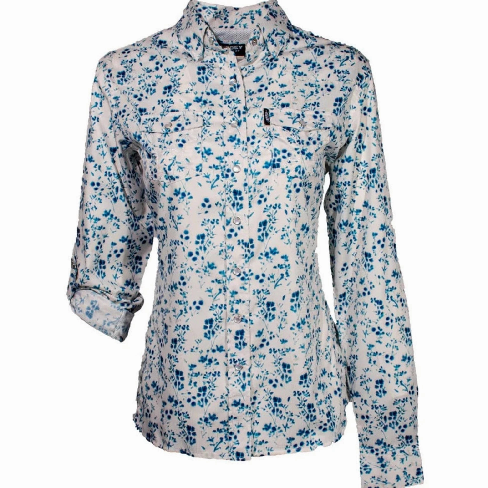 Hooey Women's SOL White Floral Shirt Contoured Side Panels NonFade Dye