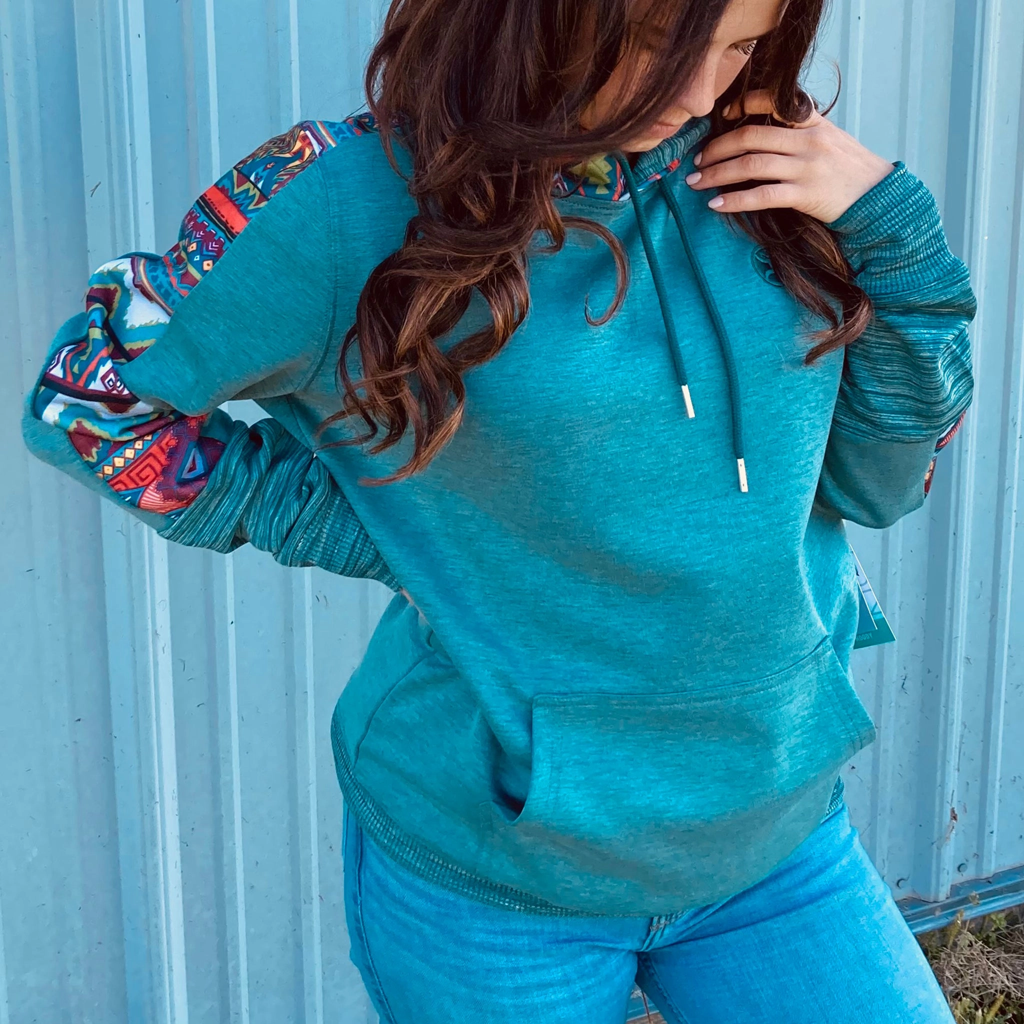 Hooey Women's Teal Canyon Hoody Stretch Cloth AdjustableDrawstring
