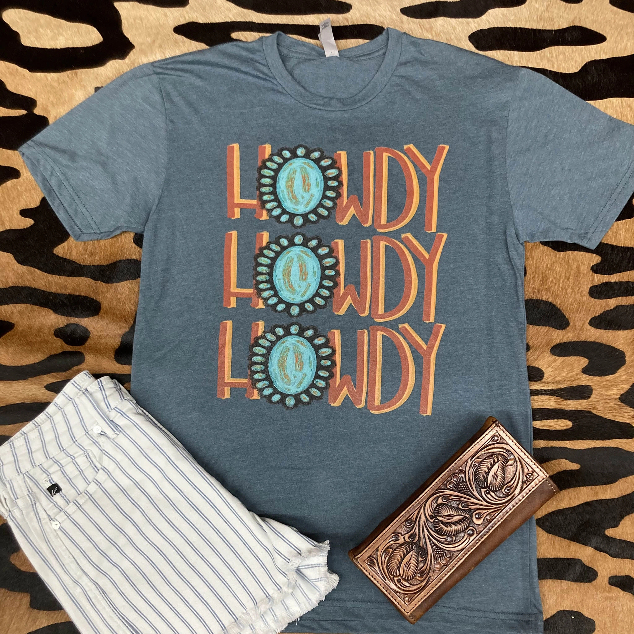 Howdy Turquoise Stone Tee Eco Friendly Material Easy Wear