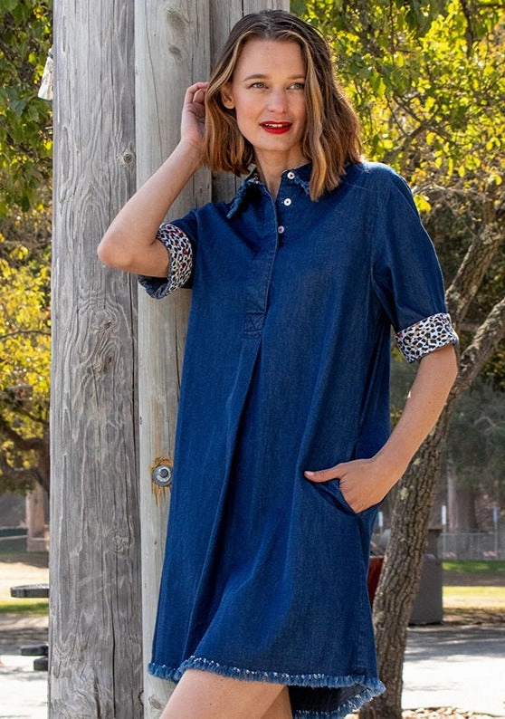 Silk-Blend Hyannis Denim Dress