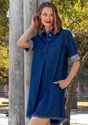 Silk-Blend Hyannis Denim Dress