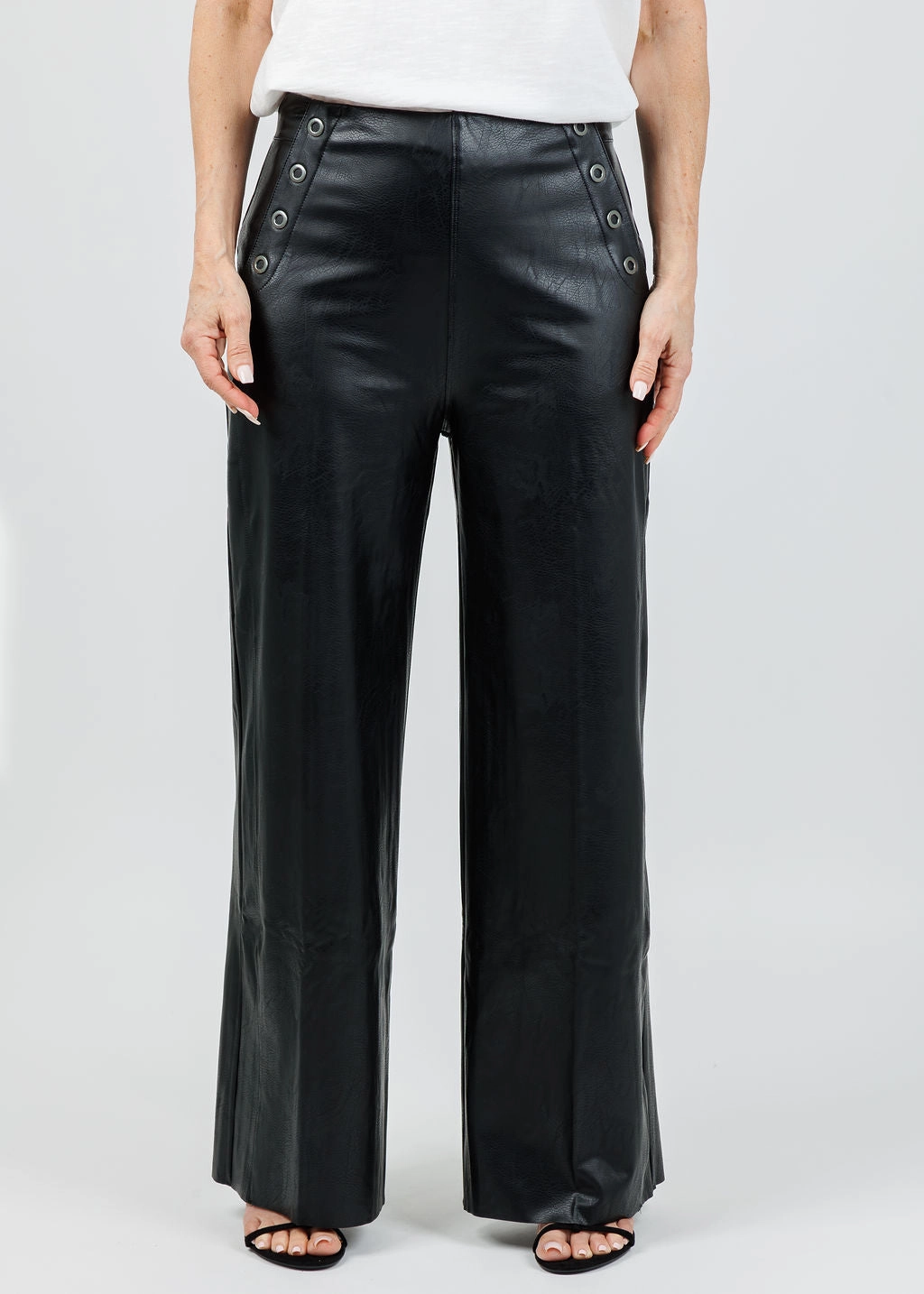 Cozy and Relaxed Odalis Hi-Waist Vegan Leather Wide Leg Pants - Black