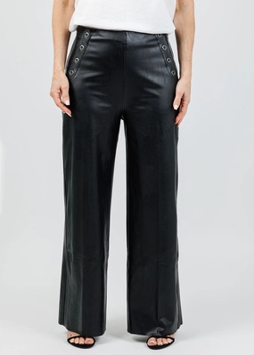 Cozy and Relaxed Odalis Hi-Waist Vegan Leather Wide Leg Pants - Black