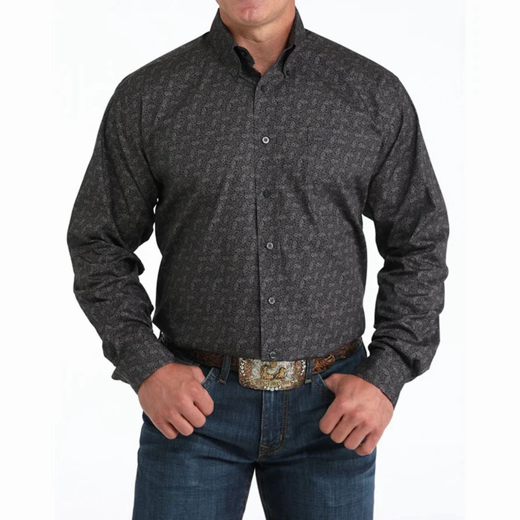 sporty wear Cinch Men's Charcoal Paisley Long Sleeve Shirt