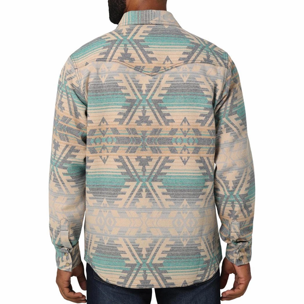 Hooded Option Tall friendly Wrangler Men's Cream/Turquoise Aztec Shirt