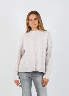 Long Lasting Elasticity Christy Cashmere Cable Mock Neck Sweater - Champagne