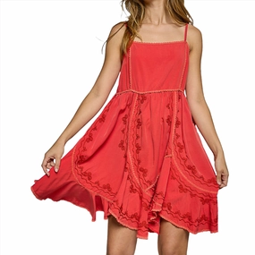 City Friendly Pol Women's Red Embroidered Sleeveless Mini Dress