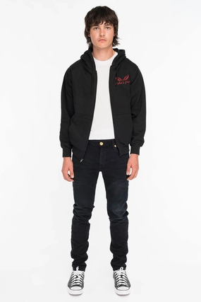 KILLER FLAP MENS SKINNY JEANS IN F_UP BLACK WITH GOLD O.E. LOGO Easy Essentials Wrinkle Free Fabric Treatment