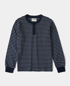 Breton Striped Henley Long Sleeve T-Shirt - Navy/White Movie Night