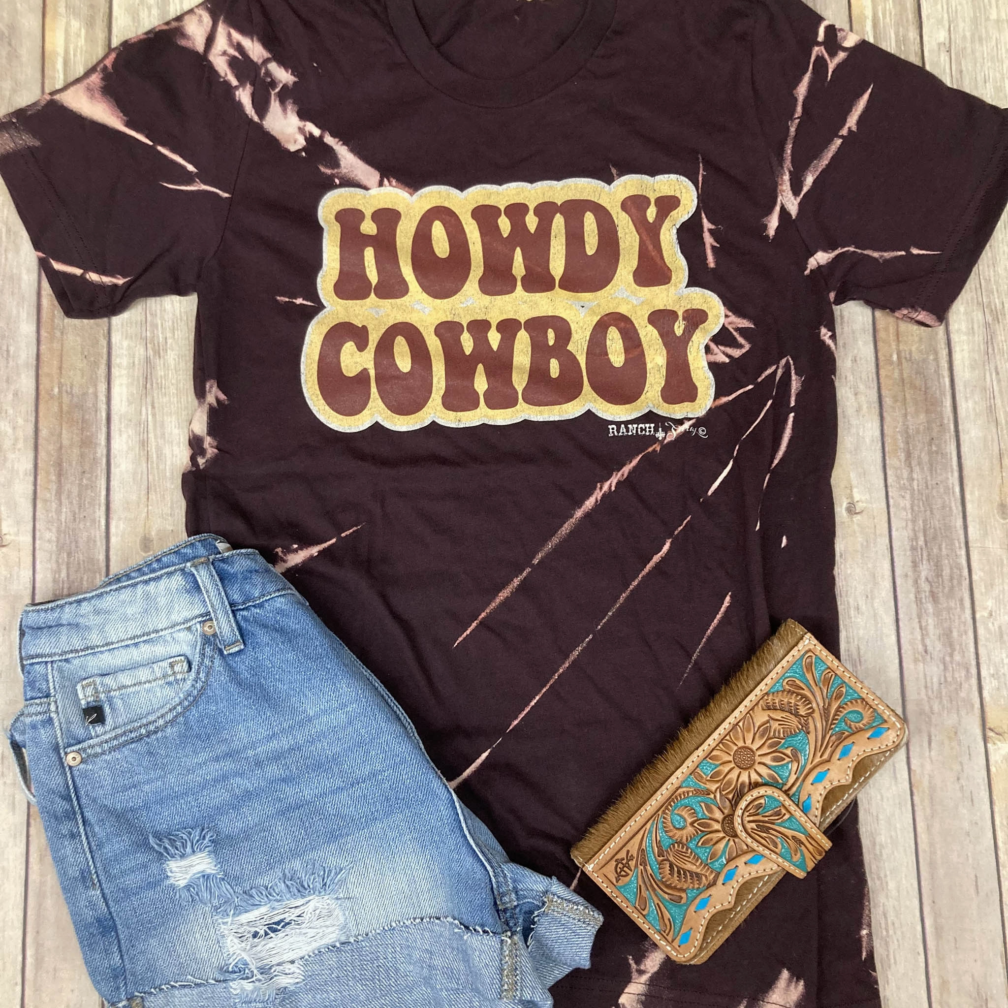 Howdy Cowboy Tie Dye Tee All Over Print Technique Loose Tee