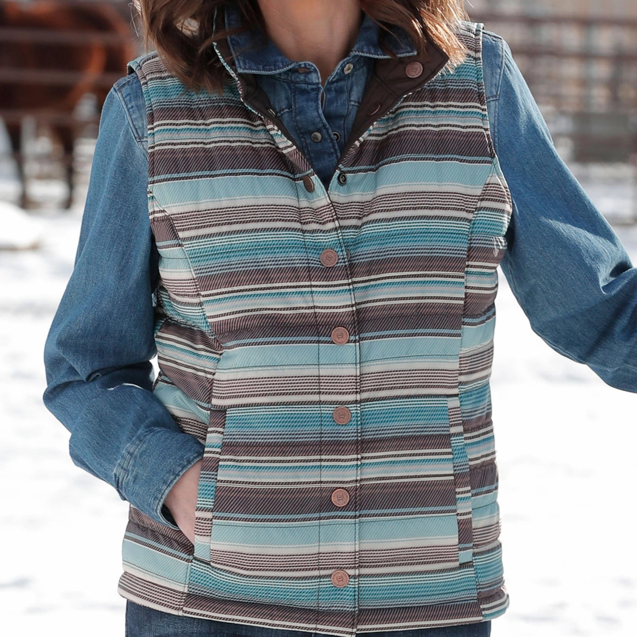 Anti Static Treatment WaterRepellent Finish Cinch Women's Brown & Teal Reversible Vest