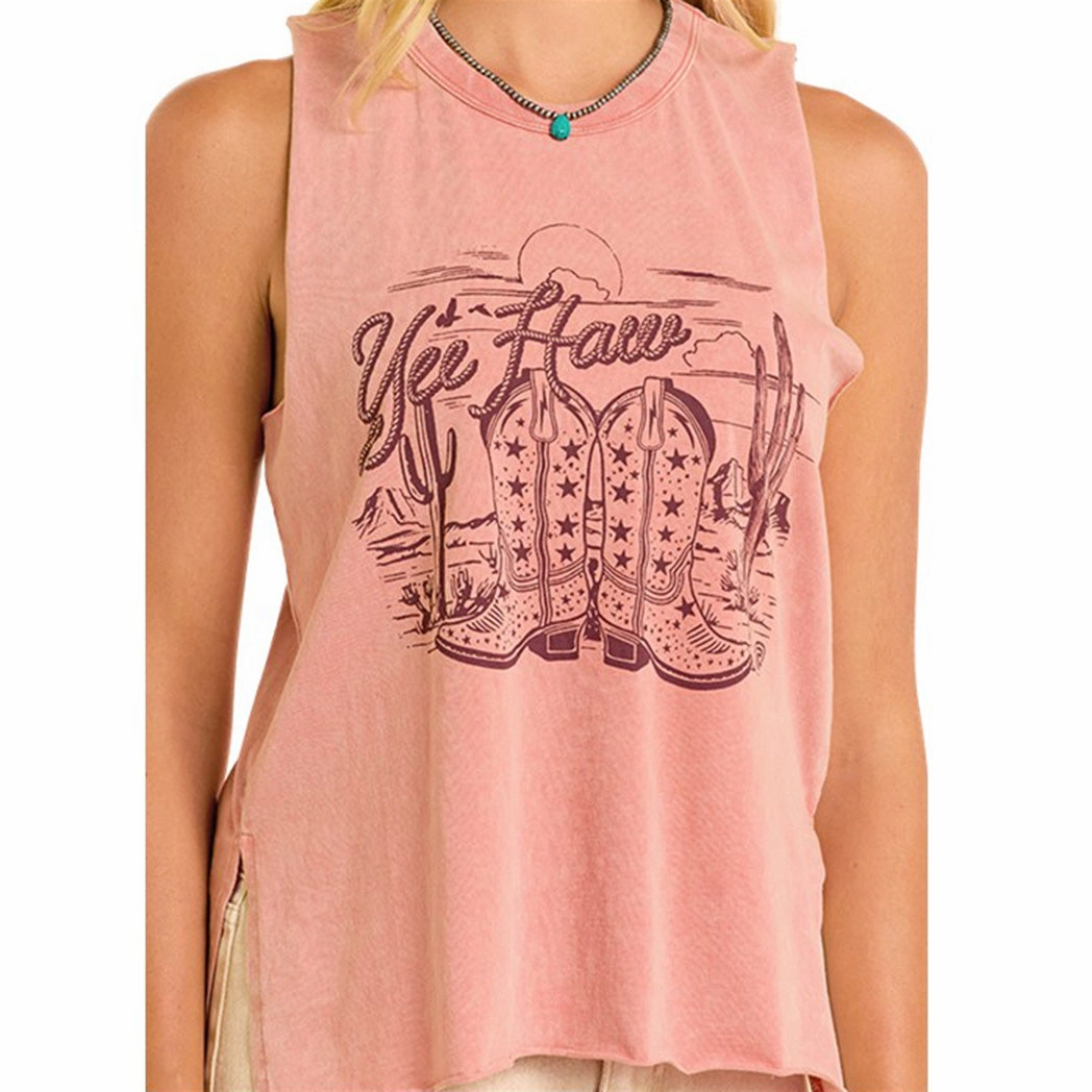 Rock & Roll Women's Rodeo Yee Haw Tank Top Ergonomic Shoulder Shape