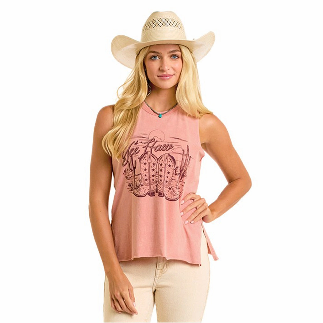 Rock & Roll Women's Rodeo Yee Haw Tank Top Reflective Accent Stripes