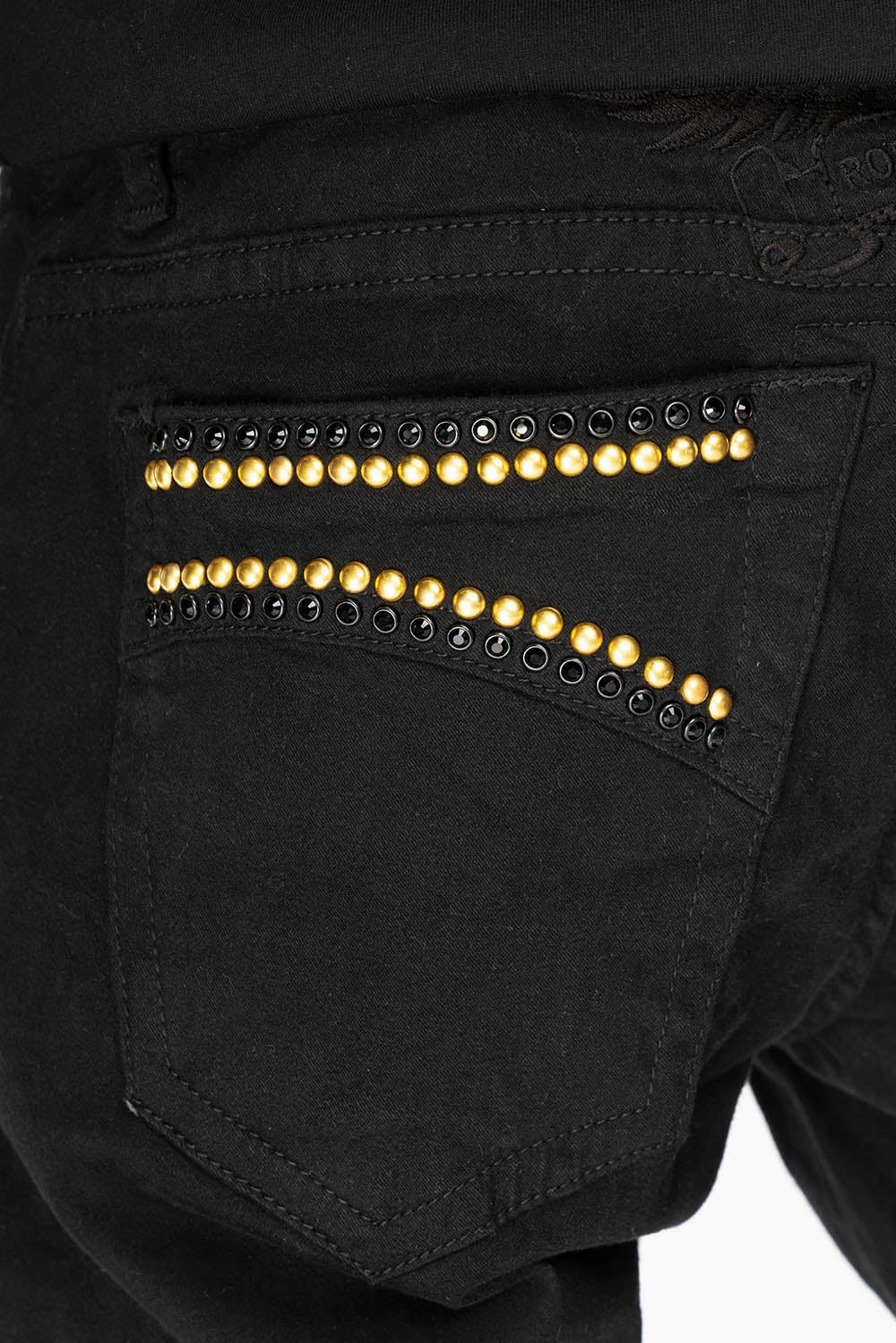 Simple Wear CLASSIC STRAIGHT LEG JEANS IN  BLACK WASH EMBELLISHED WITH STUDS & CRYSTALS