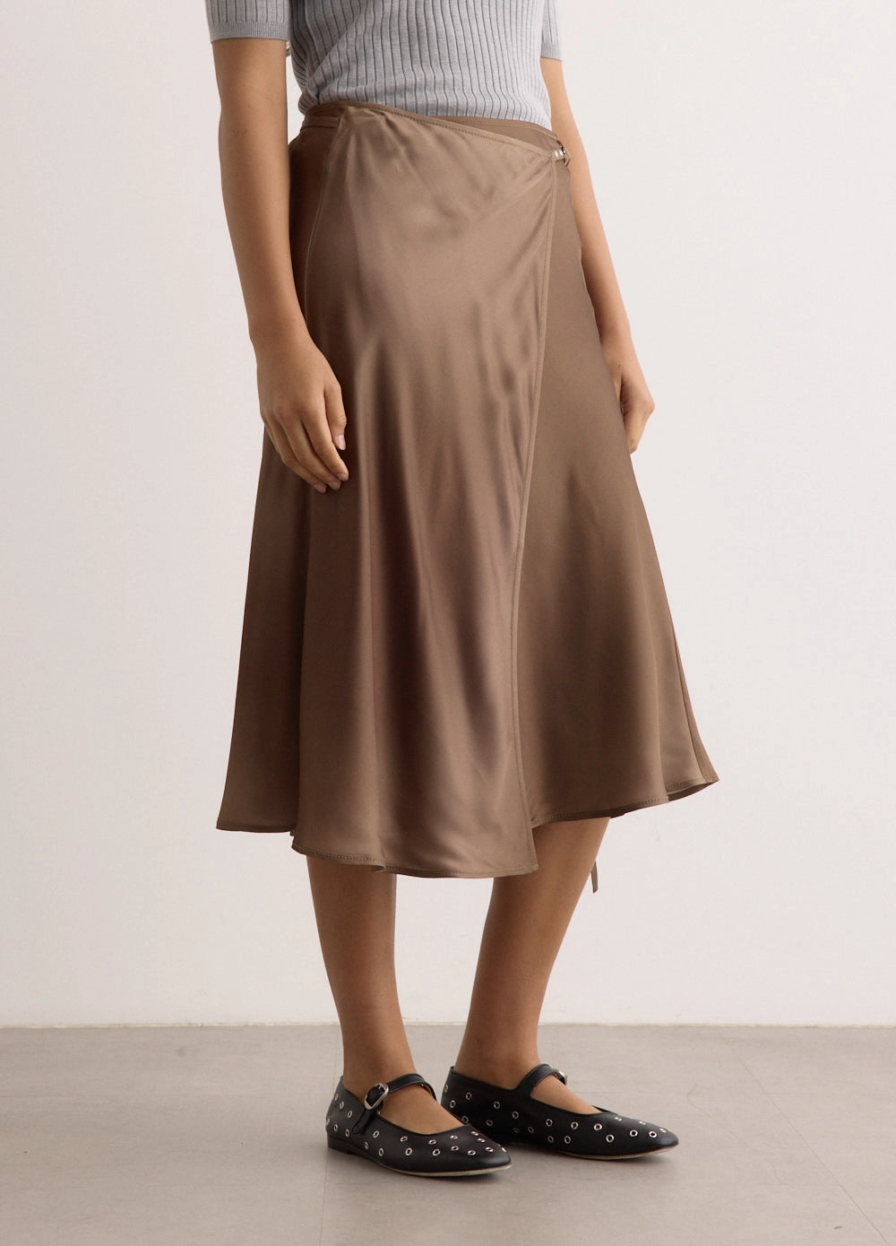 Global Inspiration Wrap Front Ivana Satin Skirt