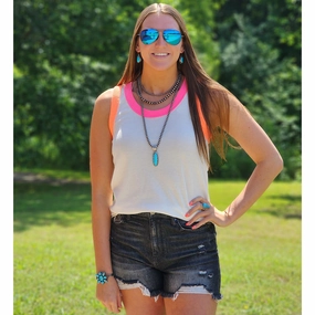 High Collar Option Ivory Multi Color Tank