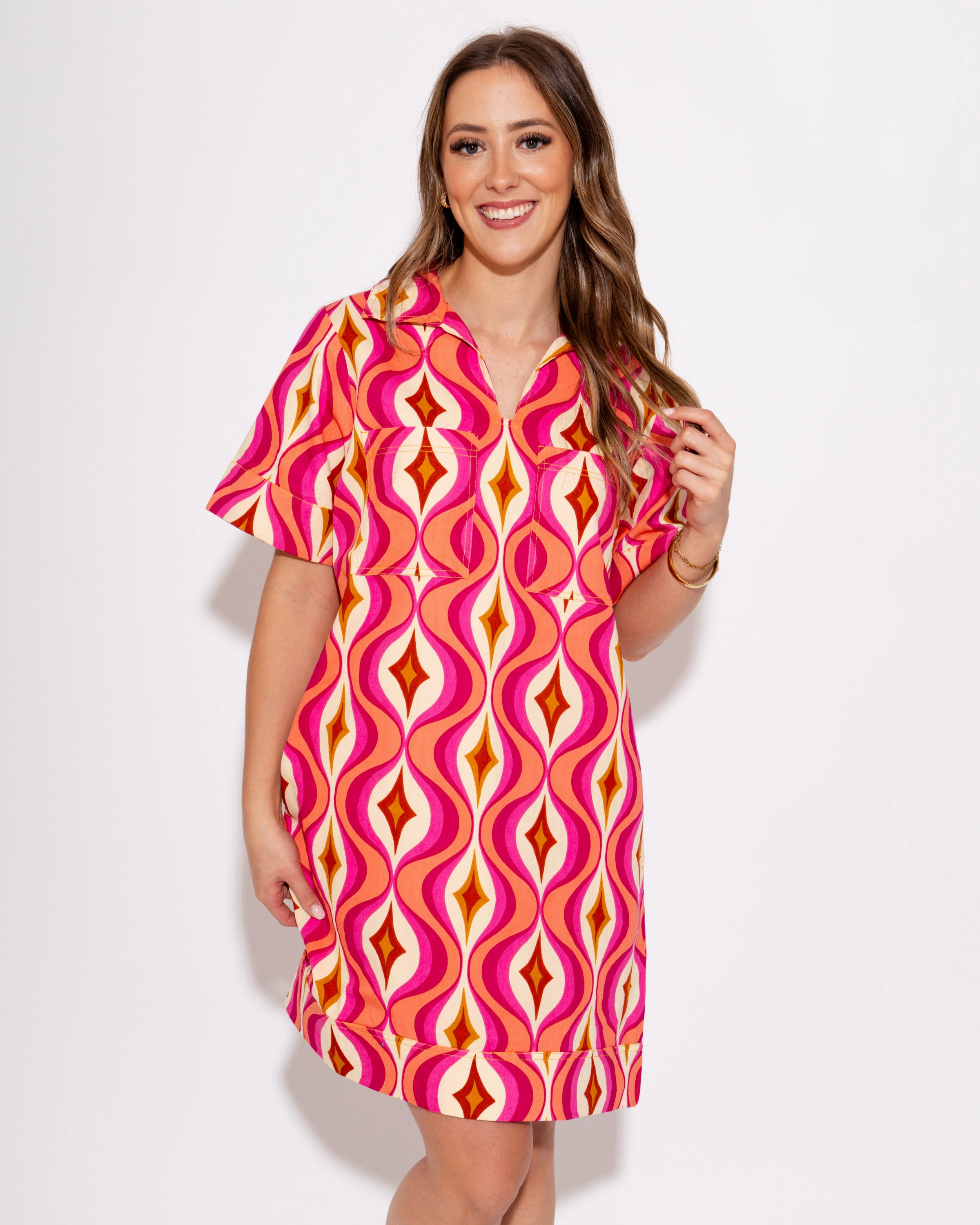 Fair-Trade Ivy Jane I Pink Haze Popover Mini Dress