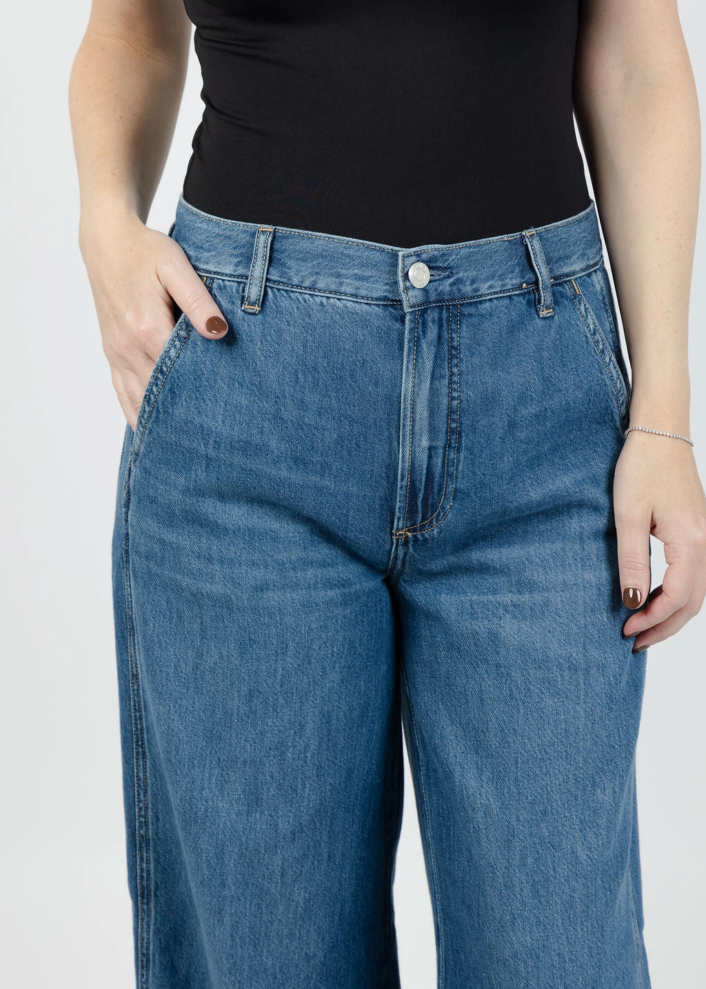 Jadyn Double Button Low Slung Palazzo Jeans - Imagine Clean Finish