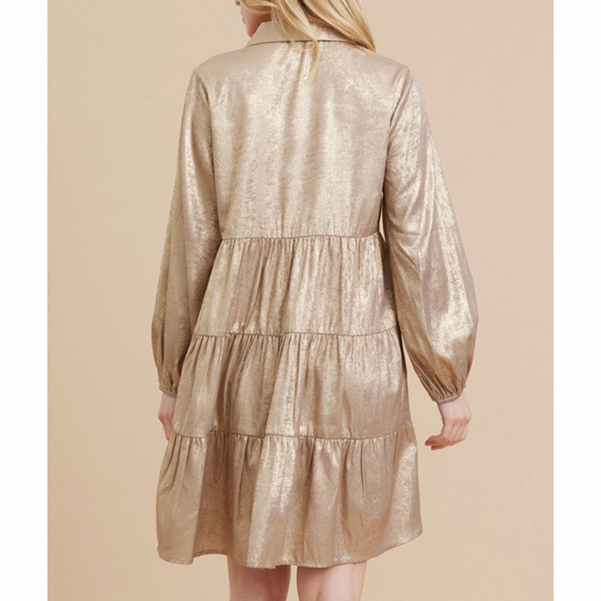 Jodifl Women's Solid Metallic Button Dress Formal Aura