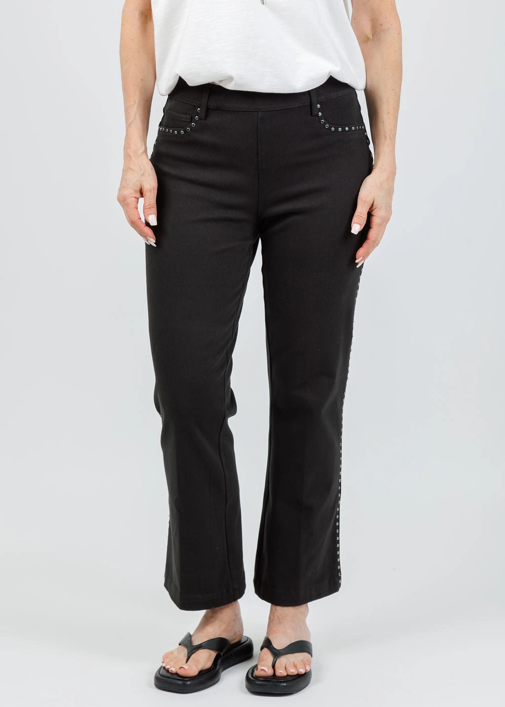 Jordene Studded Ankle Baby Boot Jeans - Black ExtendedSizeRange LightweightConstruction