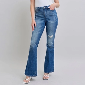 Soft Road Trip Youth Style High Quality Holiday Vibes Winter Warmth Judy Blue Women's Contrast Wash Destroy Flare Jeans