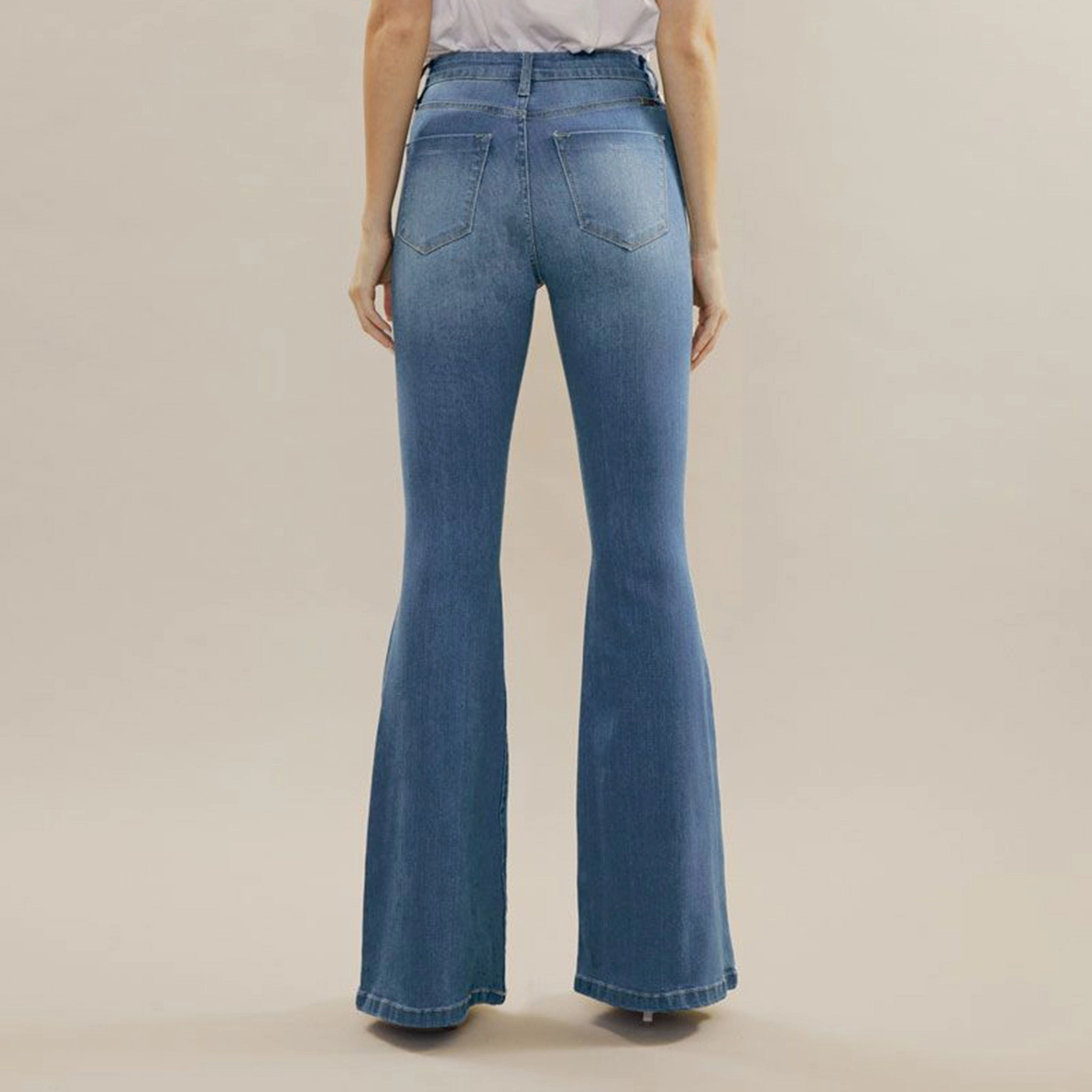 Casual Design Trendy High Quality Kancan Medium Washed High Rise Super Flare Jeans