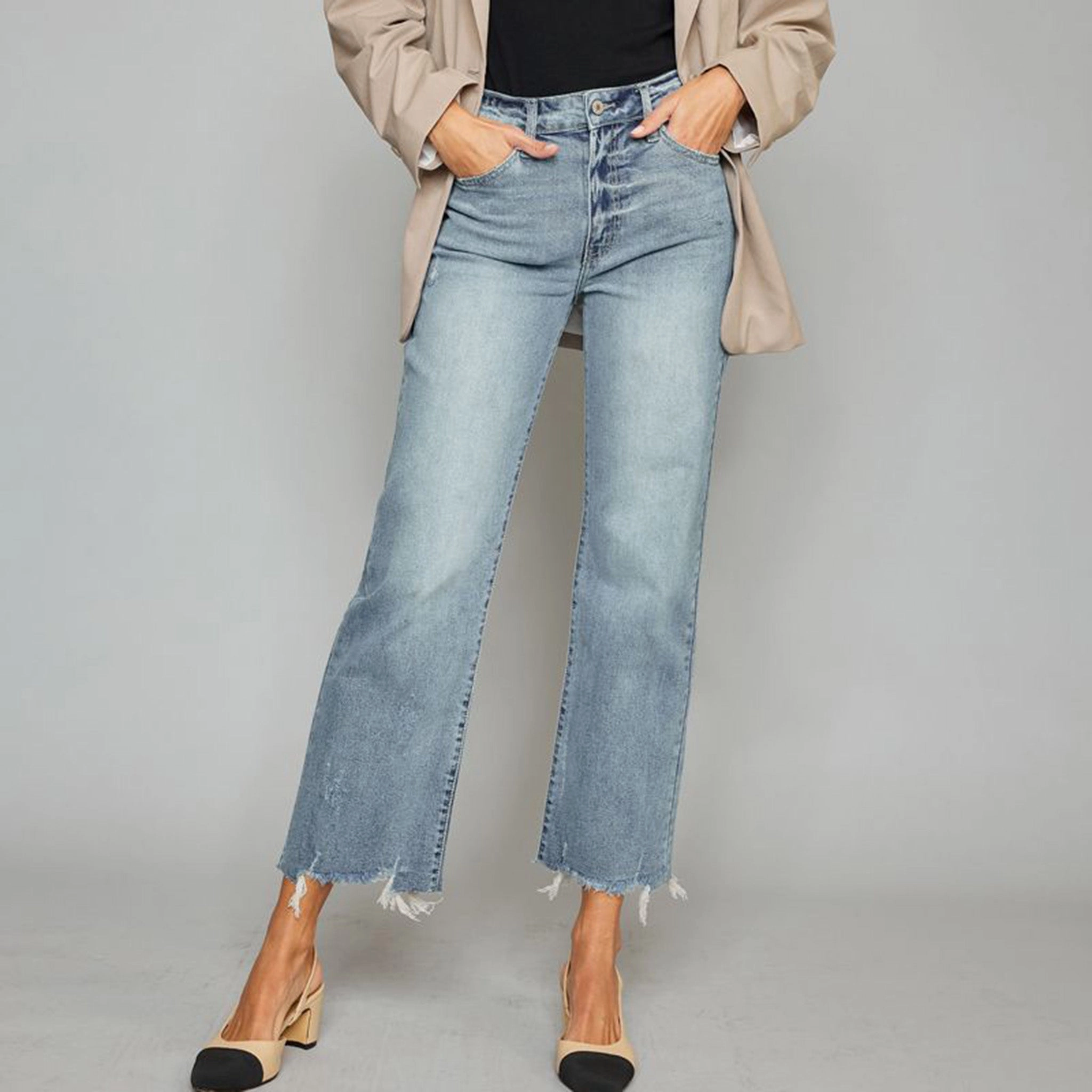 KanCan Women's High Rise Slim Wide Leg Jeans Youth Style Stylish Road Trip