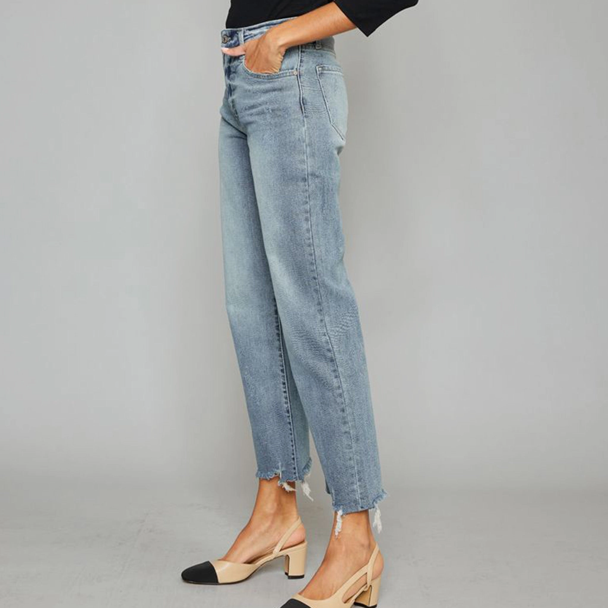 KanCan Women's High Rise Slim Wide Leg Jeans Tear Resistant Denim Customizable length