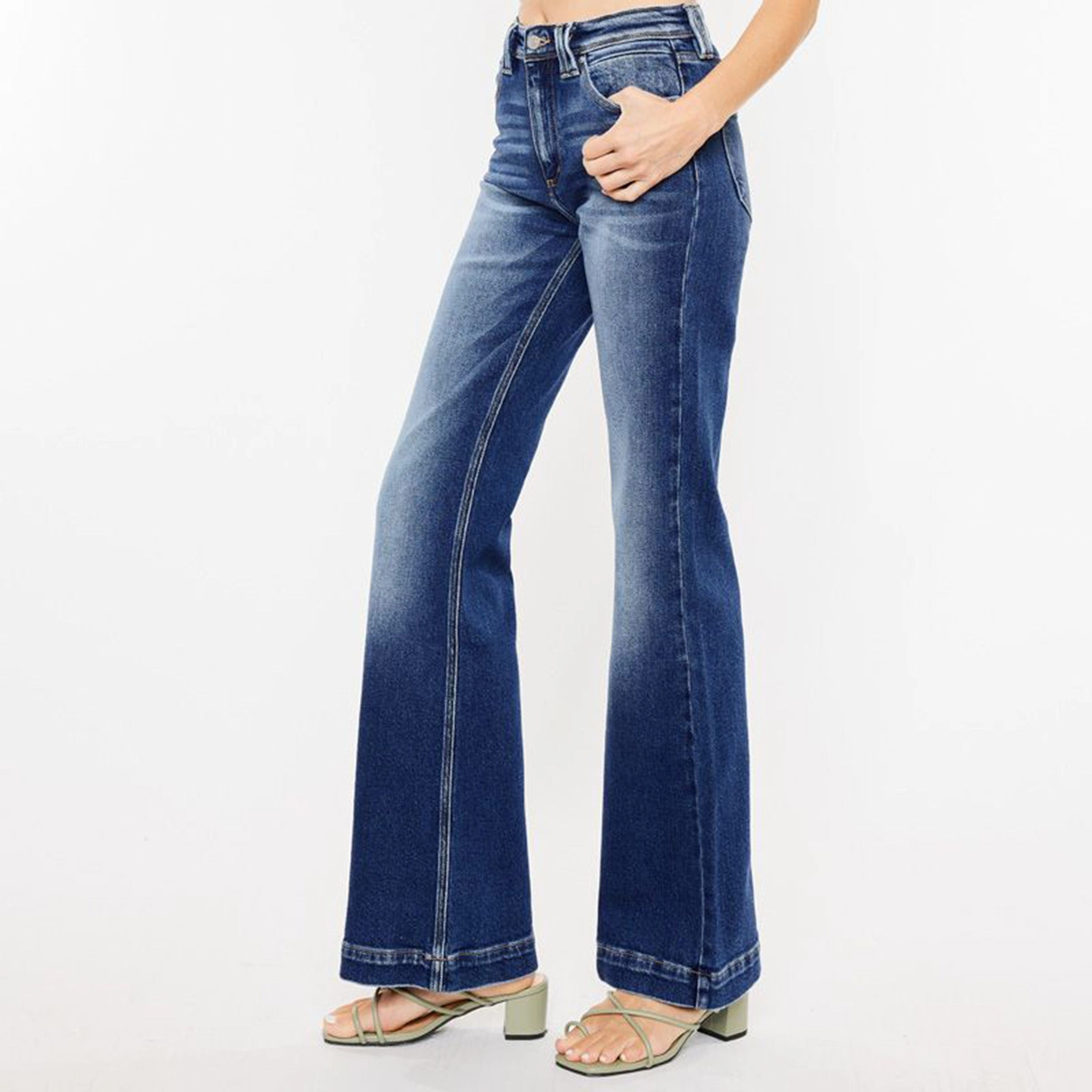 Pre Washed Denim Weekend Wear KanCan Women's Med Stone High Rise Flare