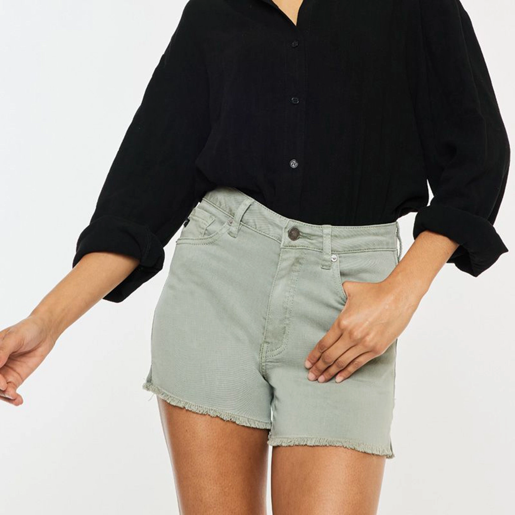 Office Wear Trendy Home Comfort All Around Fit KanCan Women's Olive Shorts