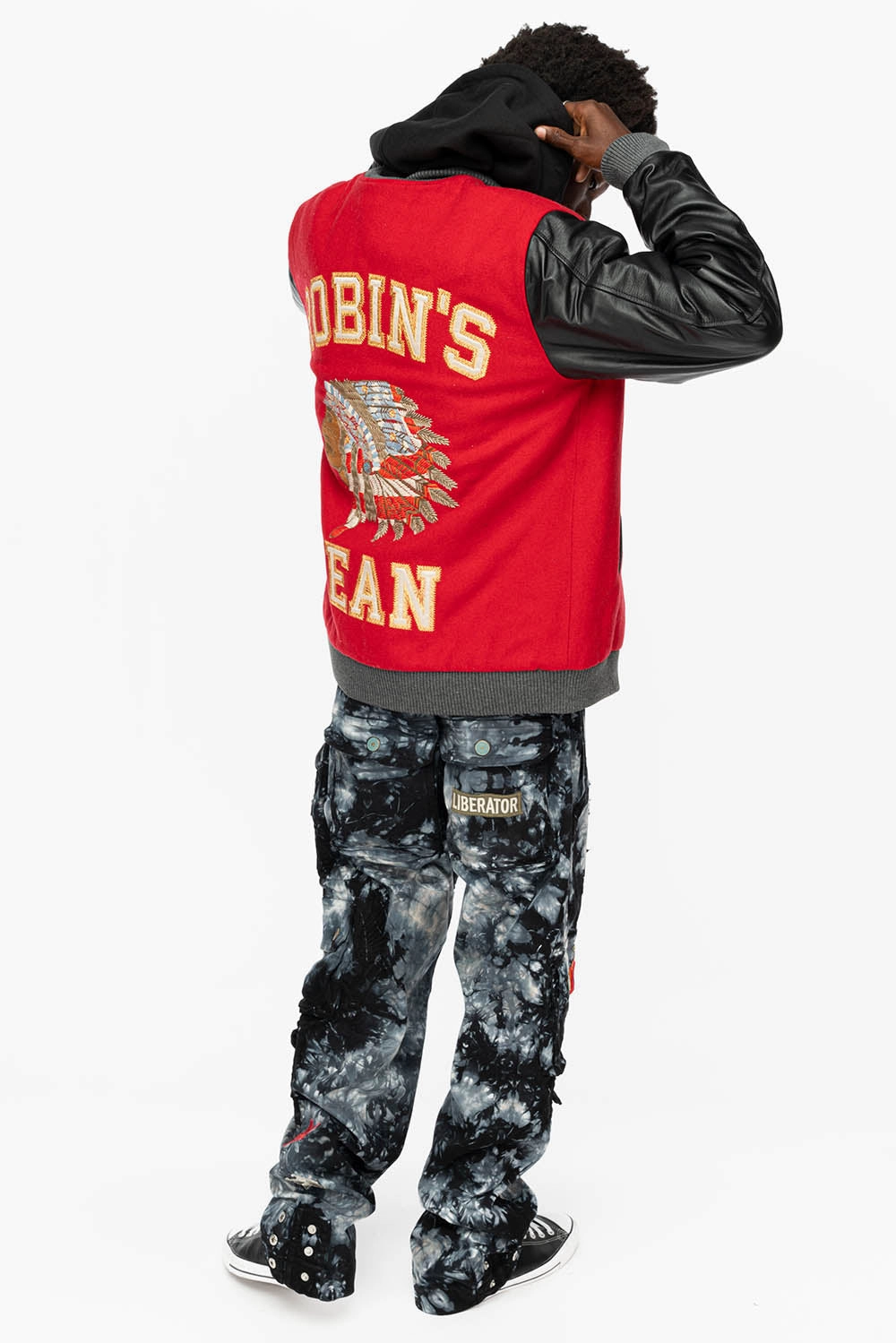 ROBIN??S WOOL & LEATHER VARSITY BOMBER JACKET IN RED/BLACK Winter Fit Reinforced Shoulder Protection