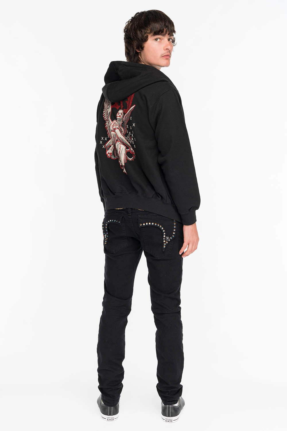 Universal Favorite Traveler Gear Smart Casual KILLER FLAP IN BLACK WITH GOLD WINGS AND LARGE AB CRYSTALS