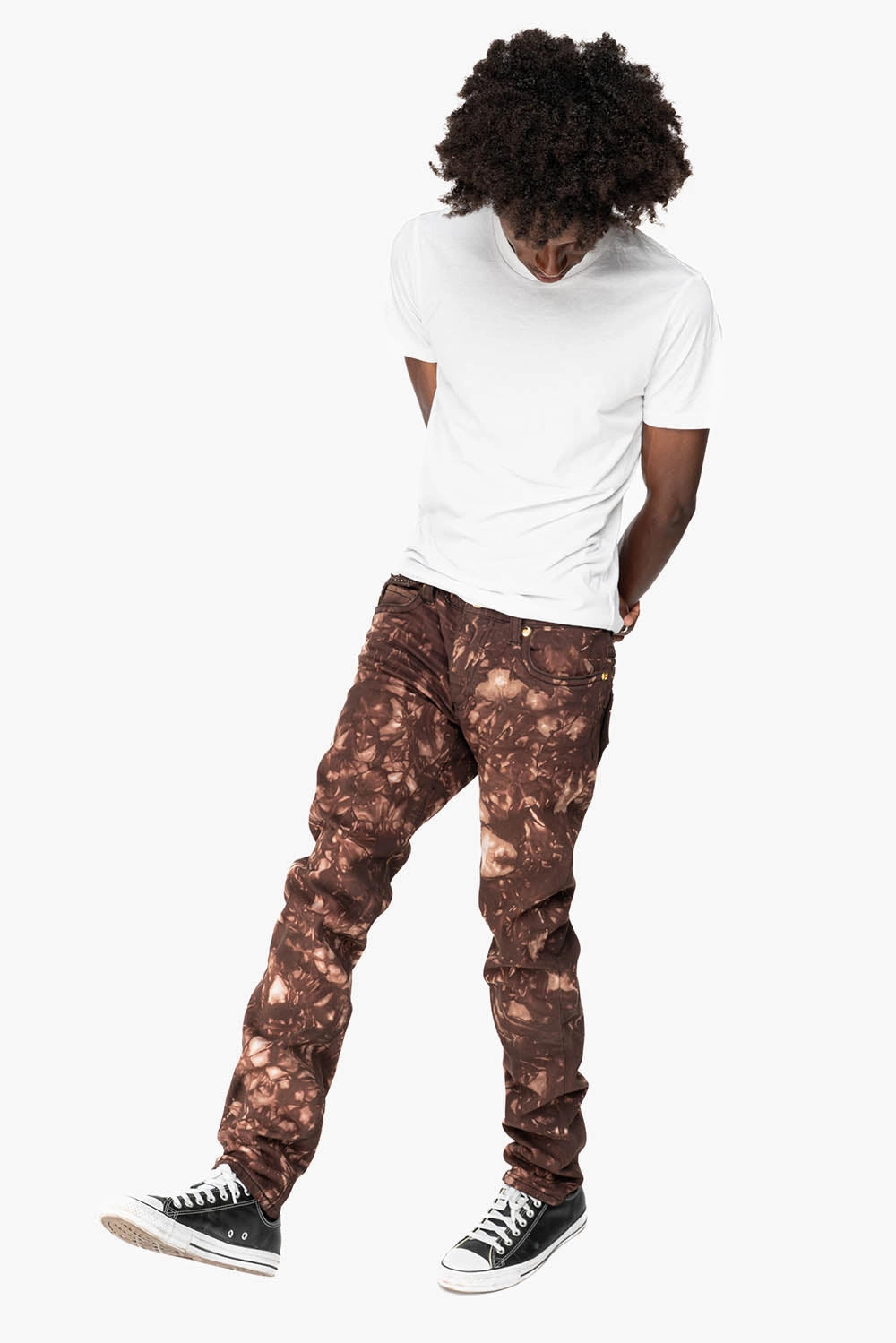 KILLER FLAP MENS SKINNY JEANS IN ASTRO BROWN WITH GOTHIC EMBROIDERY AND CRYSTALS Modern Casual Easy Care