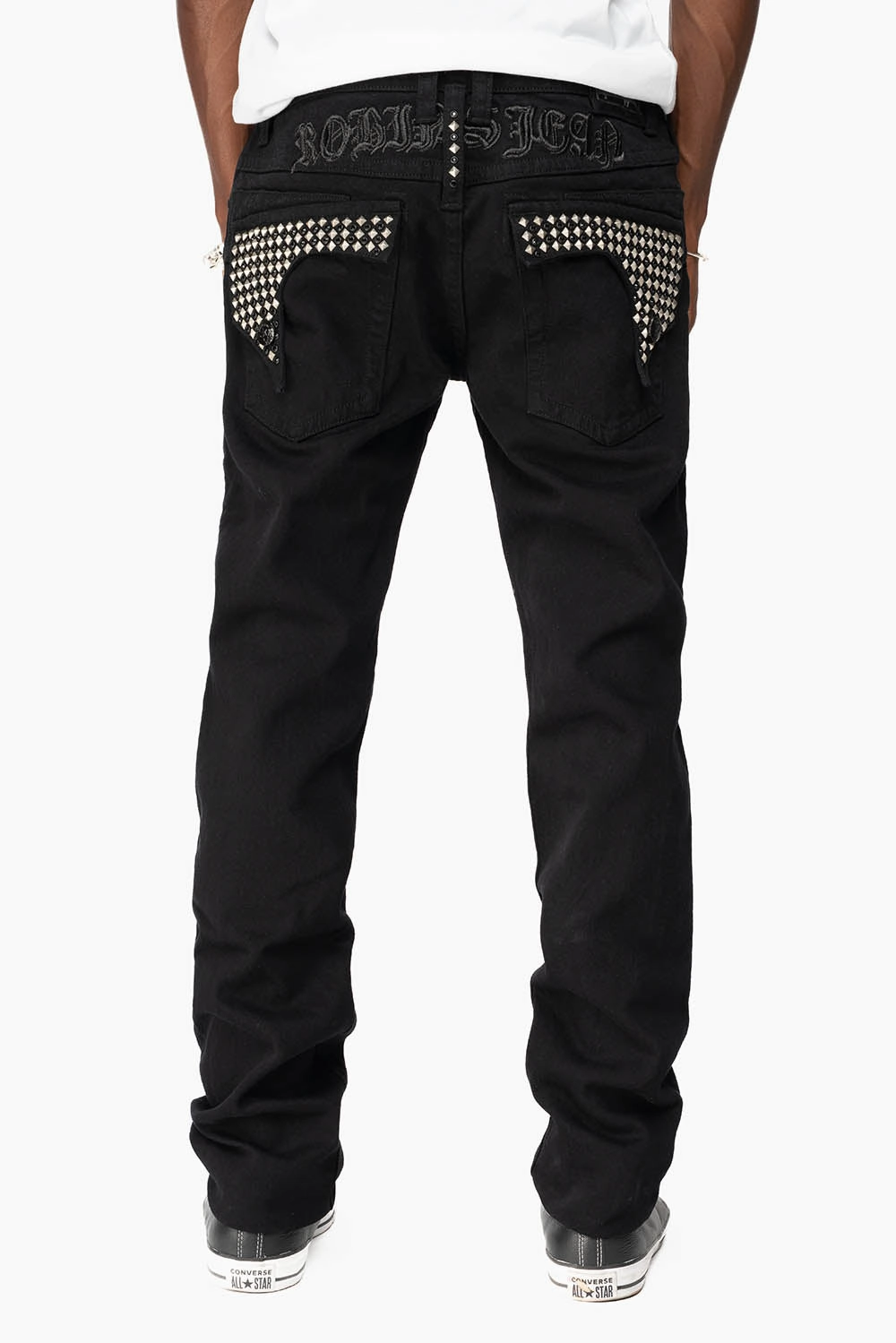 KILLER FLAP MENS SKINNY JEANS IN BLACK WITH EMBROIDERY,  STUDS AND CRYSTALS Beach Day Breathable Date Night Daily Wear