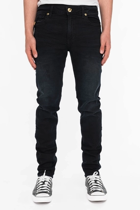 KILLER FLAP MENS SKINNY JEANS IN BLACK WITH GOLD O.E. LOGO Modern Casual Cool Outfit