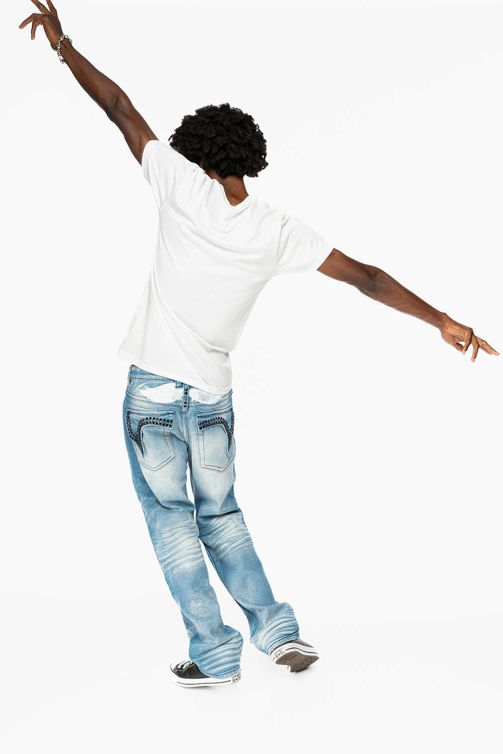 Relax Mode Everyday Shopping Day KILLER FLAP MENS STRAIGHT LEG JEAN IN OMAHA LIGHT BLUE WASH EMBELLISHED WITH J CRYSTAL