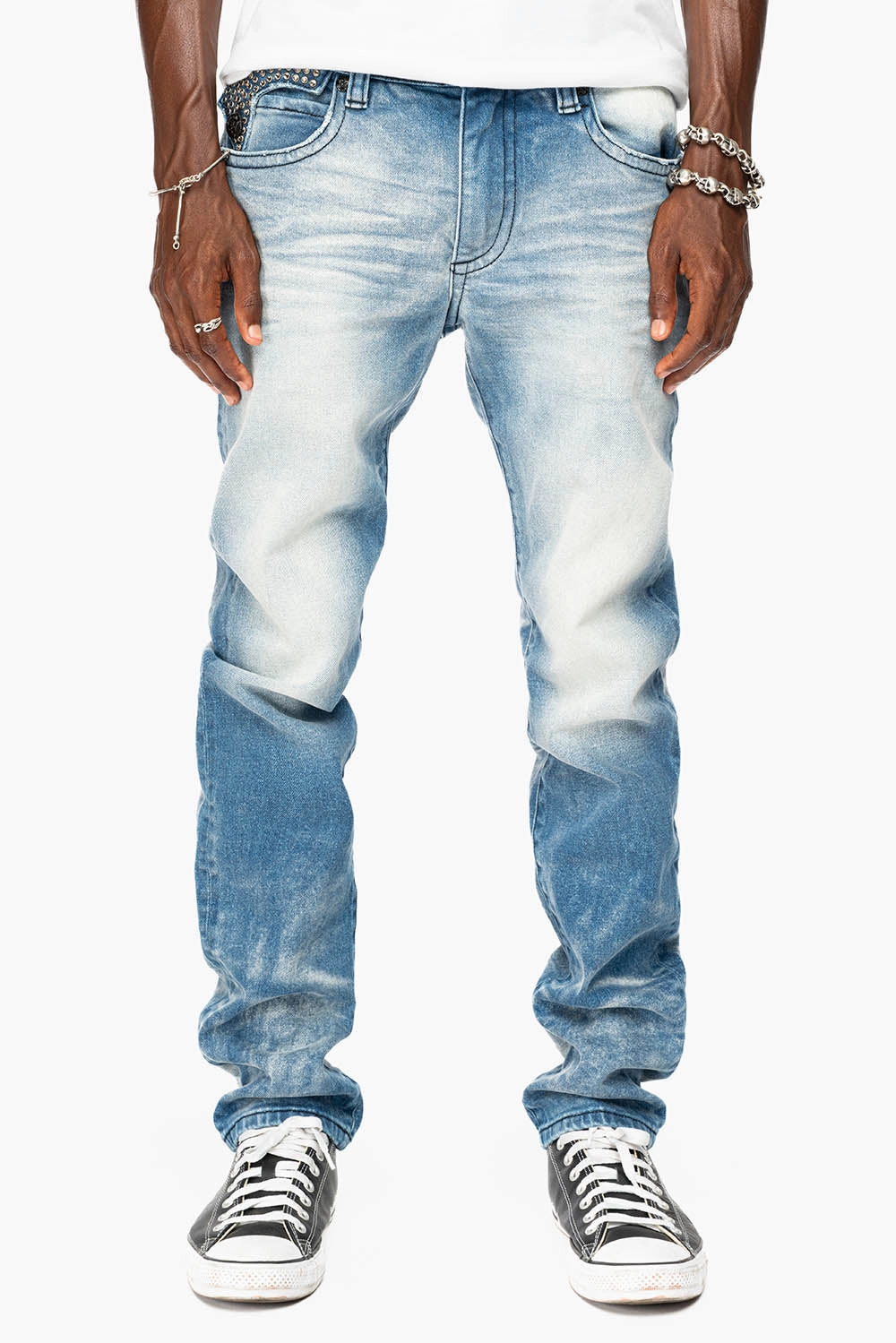 General Option Fray Resistant Hem KILLER FLAP  SKINNY JEAN IN BLUE OMAHA MEDIUM WASH FULLY EMBELLISHED WITH  CRYSTALS