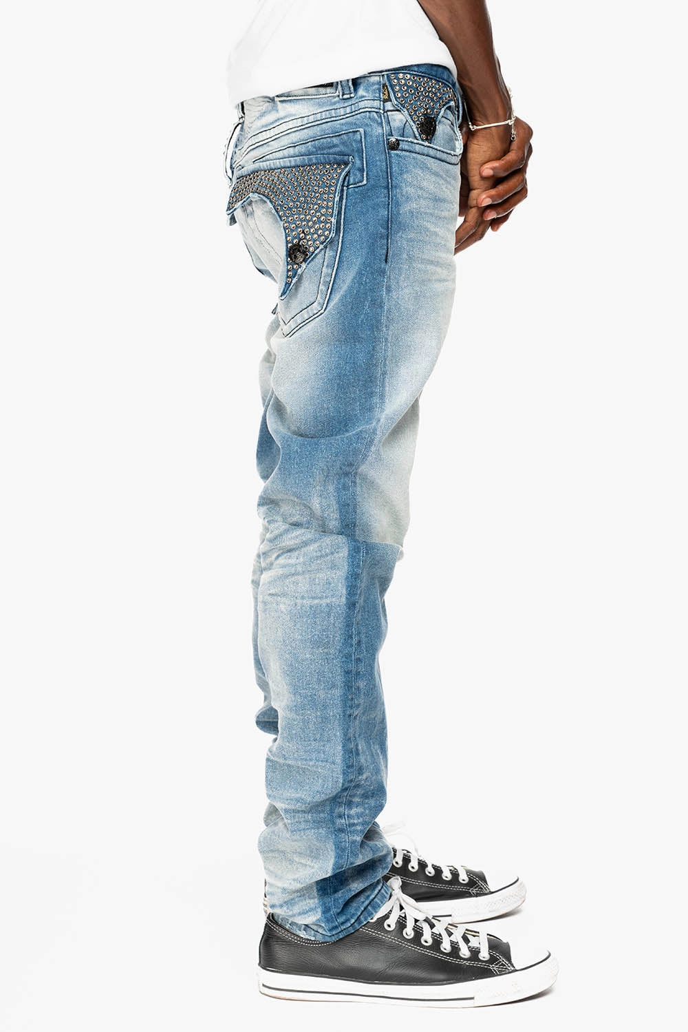 Fit Routine KILLER FLAP  SKINNY JEAN IN BLUE OMAHA MEDIUM WASH FULLY EMBELLISHED WITH  CRYSTALS