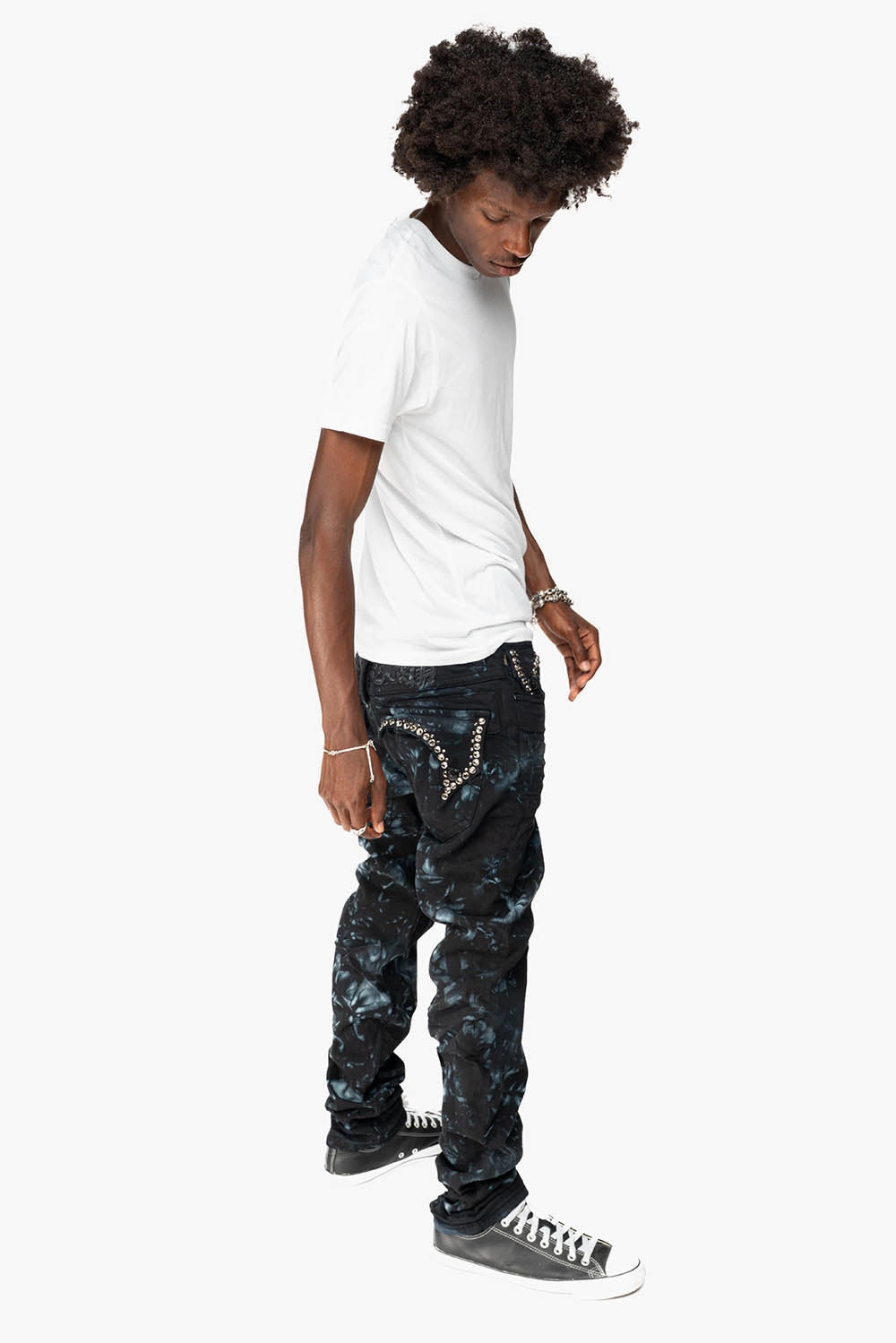 KILLER FLAP SKINNY JEANS IN ASTRO BLUE WITH GOTHIC EMBROIDERY AND CRYSTALS Fit For Every Day Straight Cut