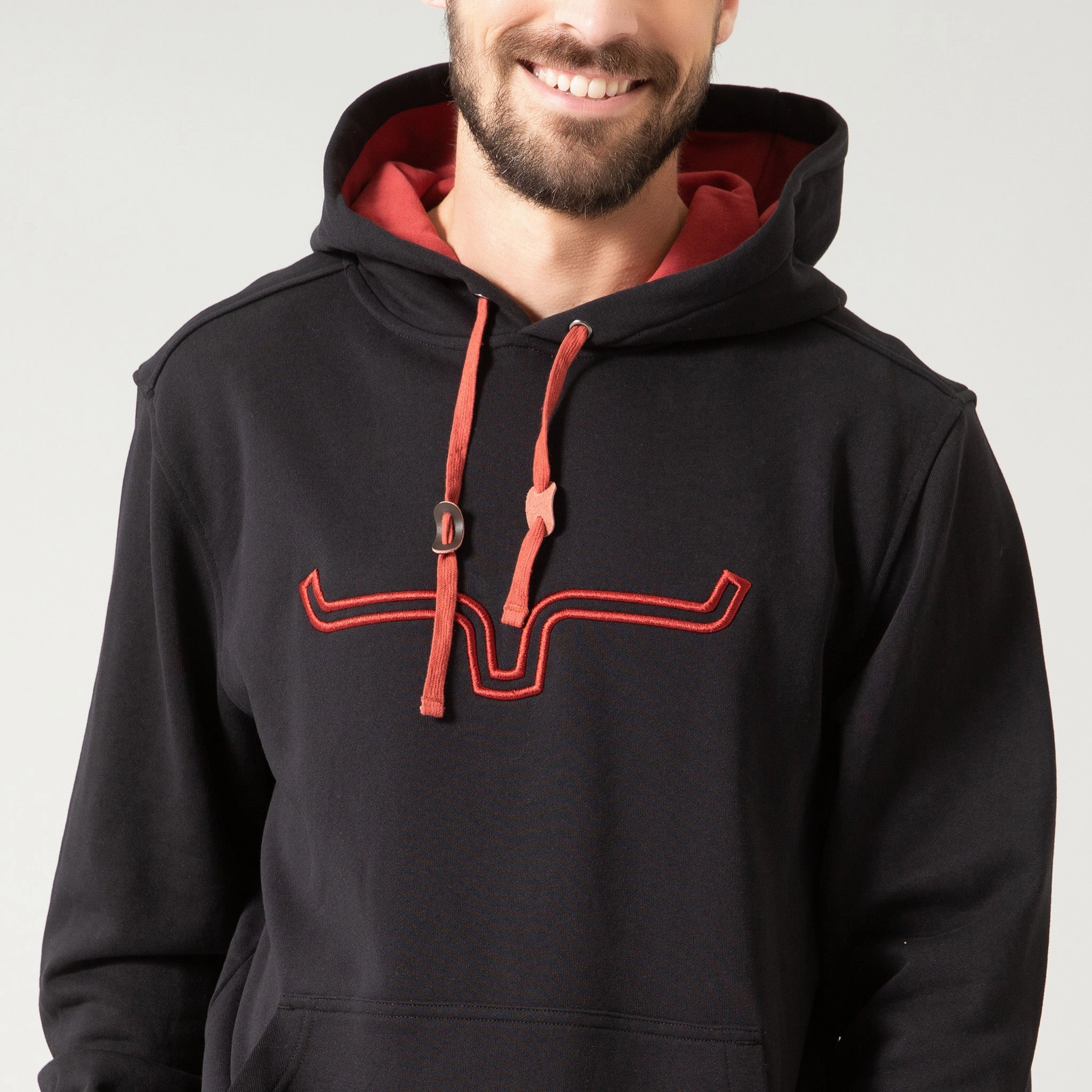 Quick Release Fasteners Bonded Seam Technology Kimes Ranch Men's Black Horns Logo Hoodie