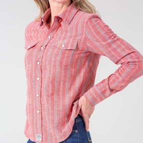 Kimes Ranch Women's Ingram Stripe Red Long Sleeve SlimFitAdaptation