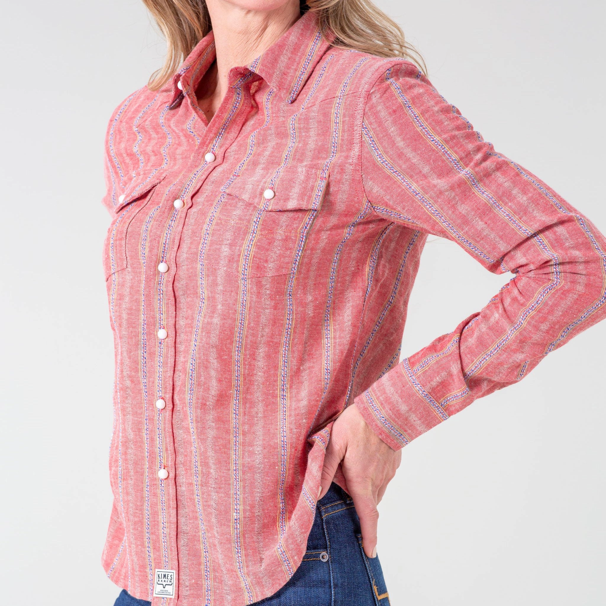 Kimes Ranch Women's Ingram Stripe Red Long Sleeve SlimFitAdaptation