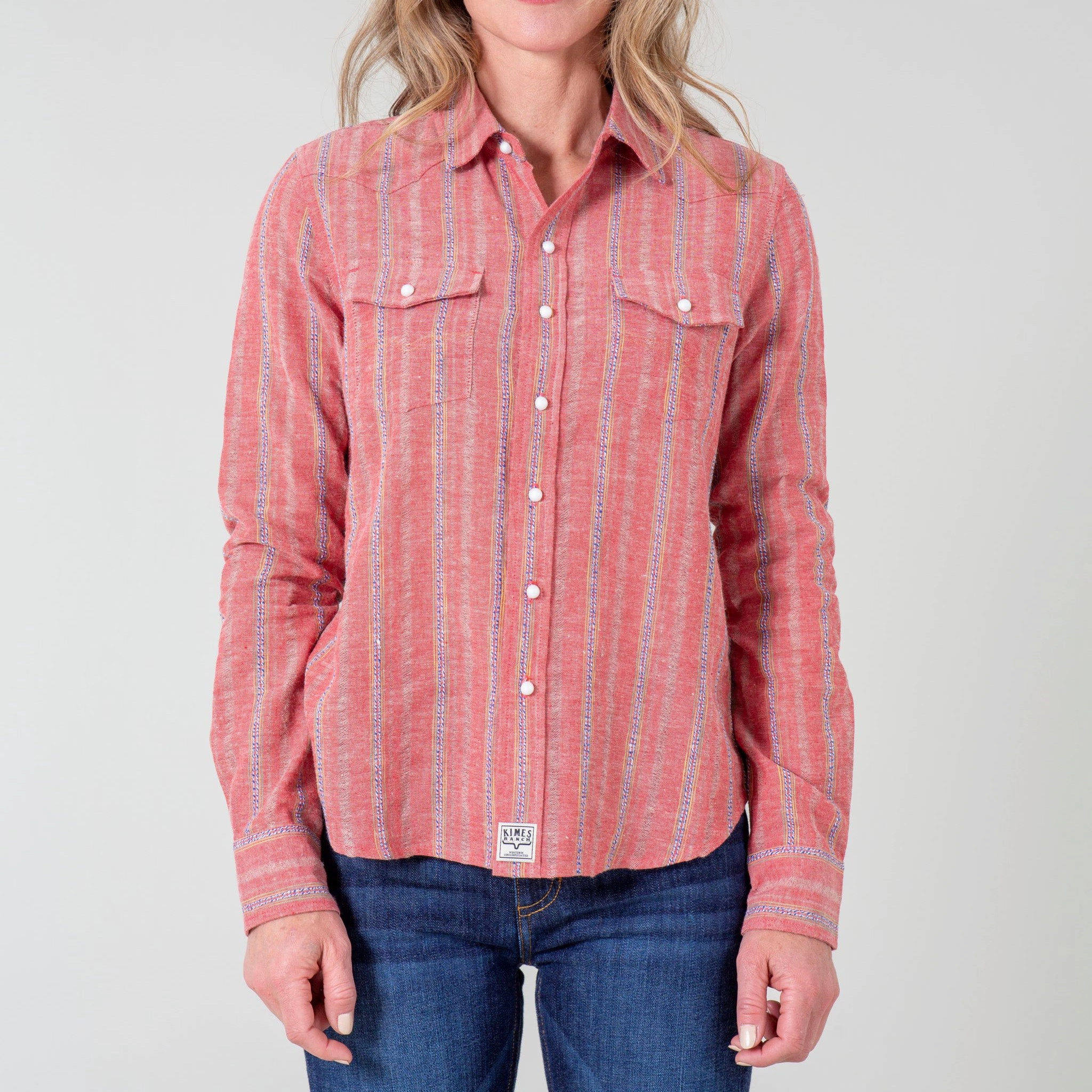 Kimes Ranch Women's Ingram Stripe Red Long Sleeve Stretch Fit Engineering AntiMicrobialLining
