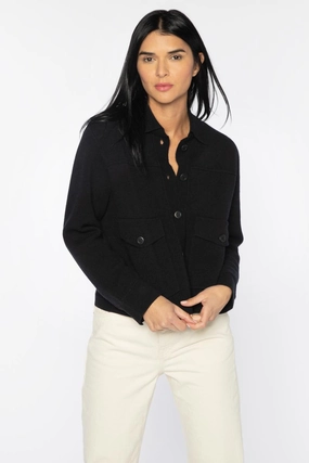 Comfy Knitwear Look Fray Resistant Edges Doubleknit Crop Shacket