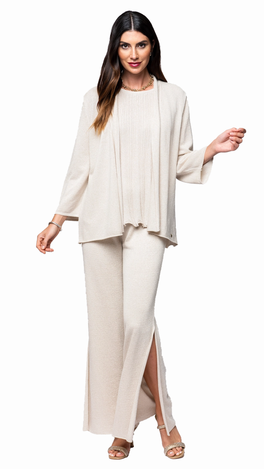 Elsa Shimmery Jacket / Cardigan - Gold Ecru Eco Certified Fabrications Thermal Insulation Technology