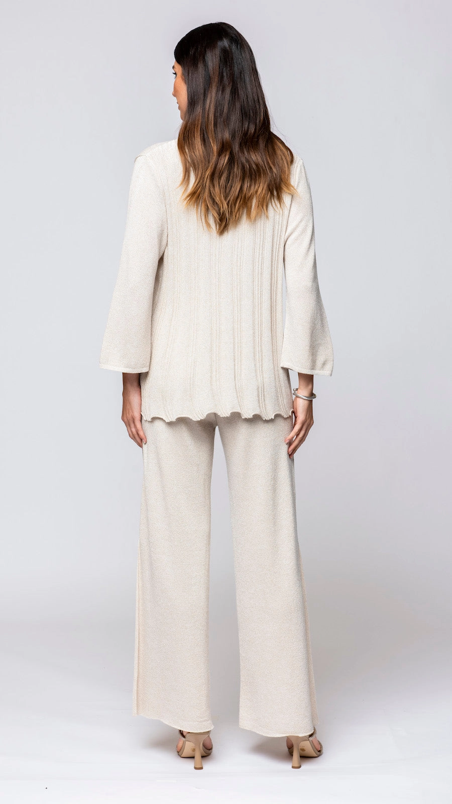 Non Restrictive Armhole Seasonal Fashion Elsa Shimmery Jacket / Cardigan - Gold Ecru