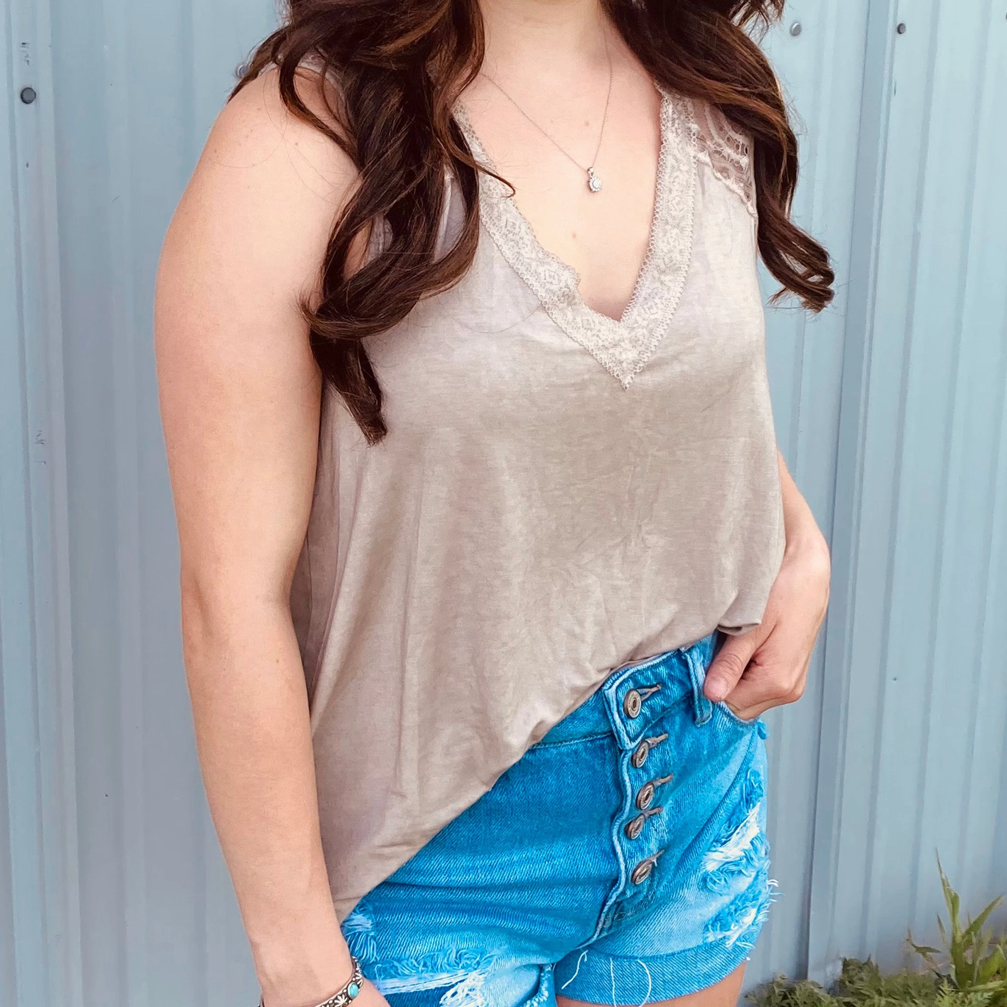 Elegant Blouse Lace Taupe Tank