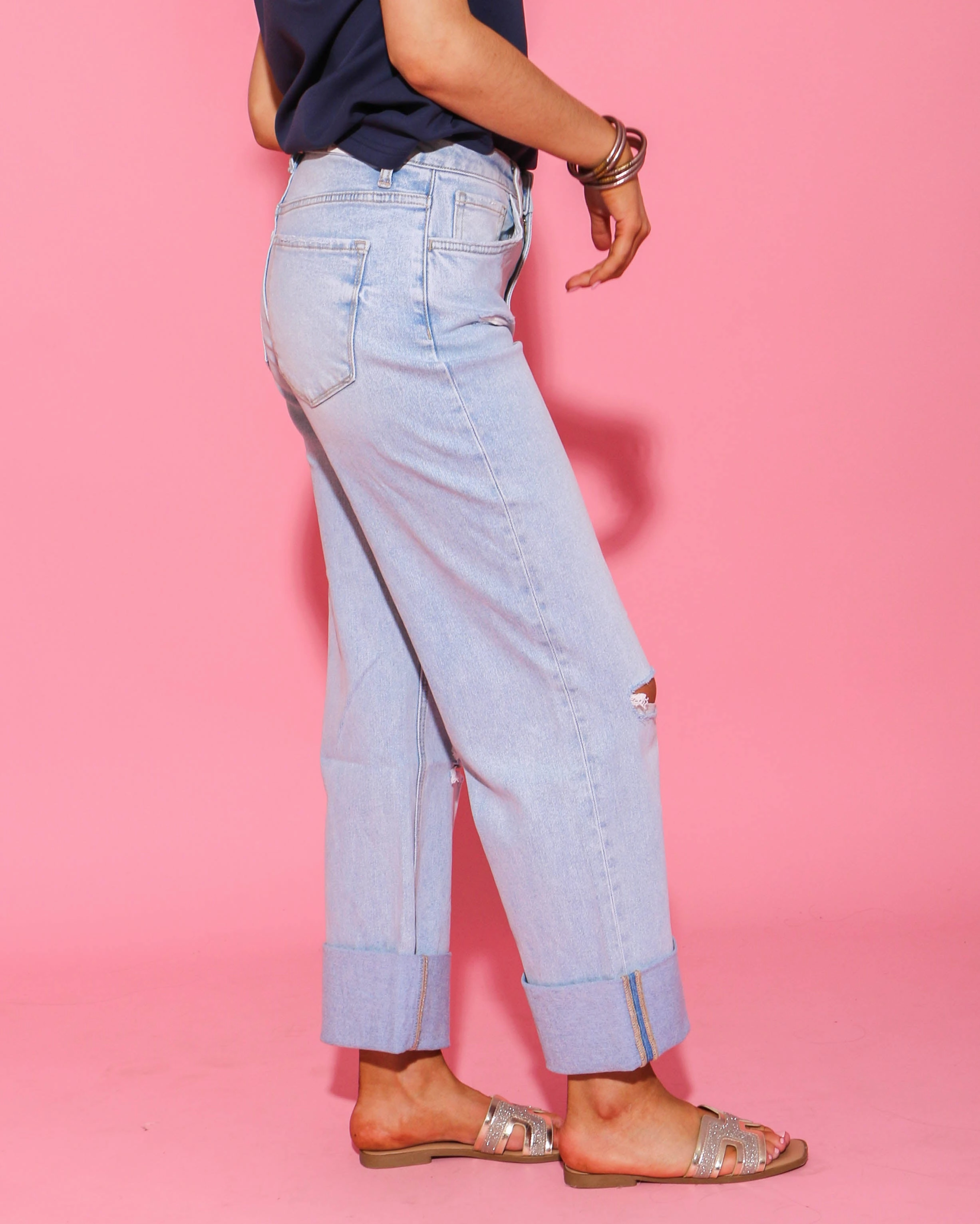 Hey There Super High Rise Cuffed Jeans in Light Breathable Classic Wear Eco Friendly Flexible Style