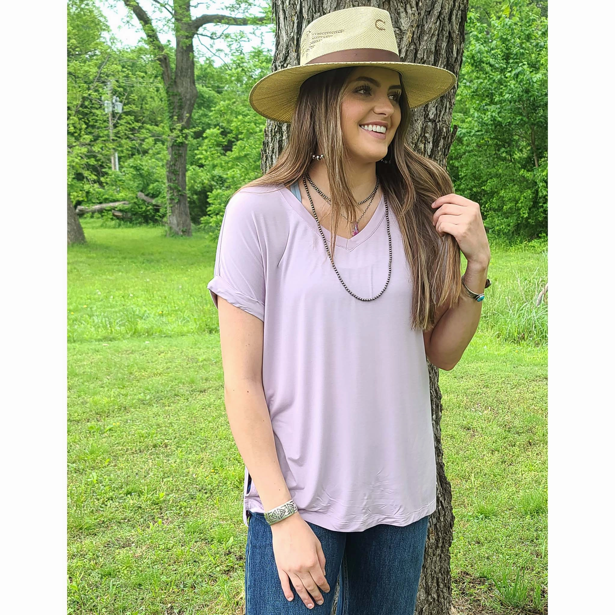 Lavender V Neck Thermal Regulating Design